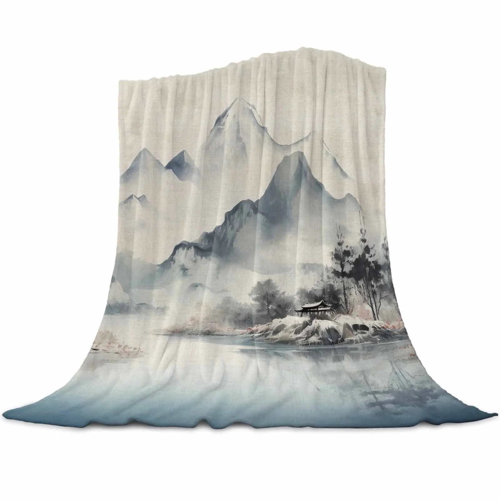 

Landscape Tree Watercolor Blankets Portable Soft Throw Blanket for Bed Office Bedspread Home Decor Flannel Blanket