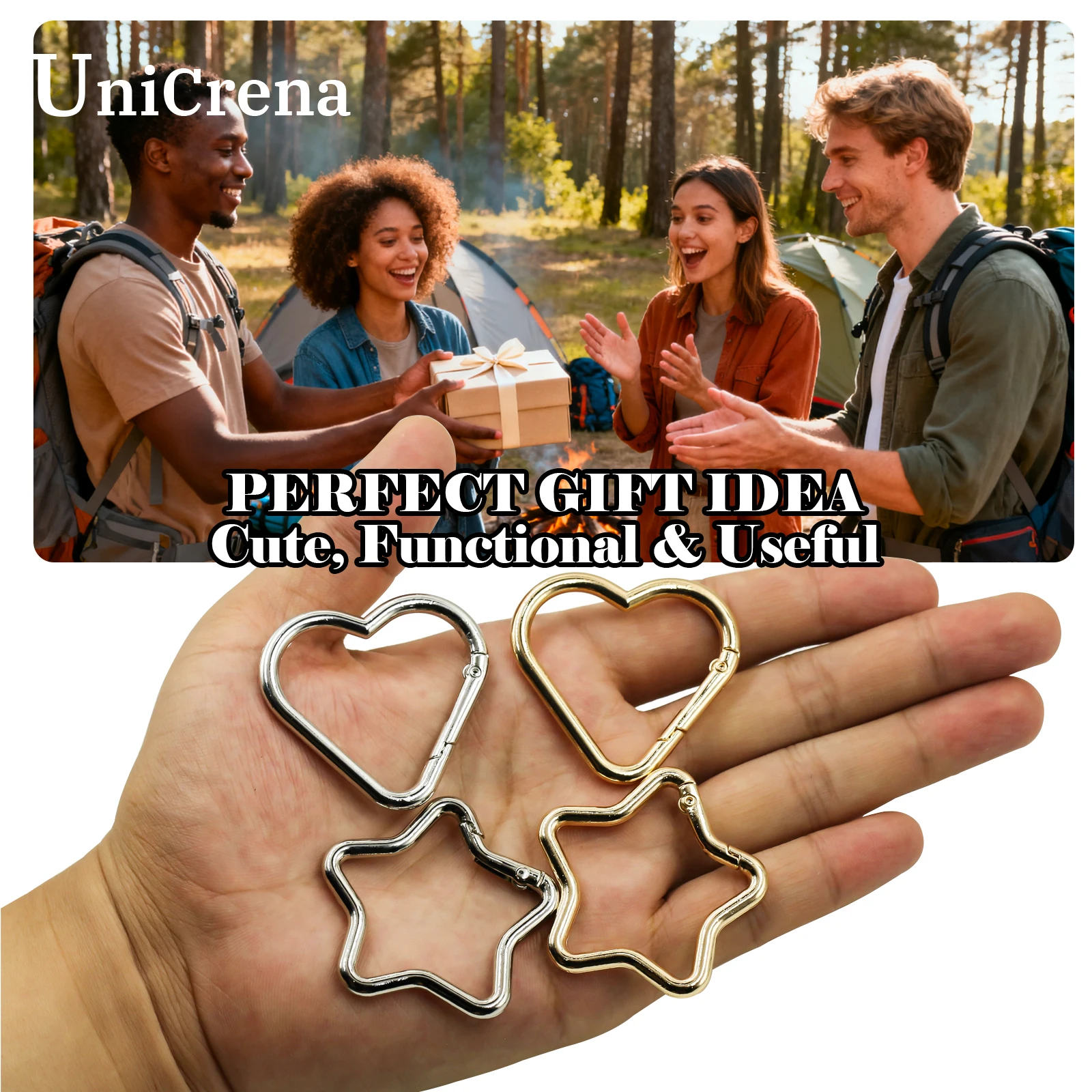 Unicrena Herzkarabiner 4 Stück, Federhaken für Schlüsselanhänger, Karabinerring für Rucksack, Schlüssel, Reisen, Camping und Großhandelslieferungen – Detail 5