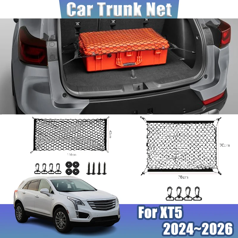 

For Cadillac XT5 Parts 2024 2025 2026 Rear Mesh Trunk Car Trunk String Net Black Back Flexible Storage Bag Packet Car Accessorie