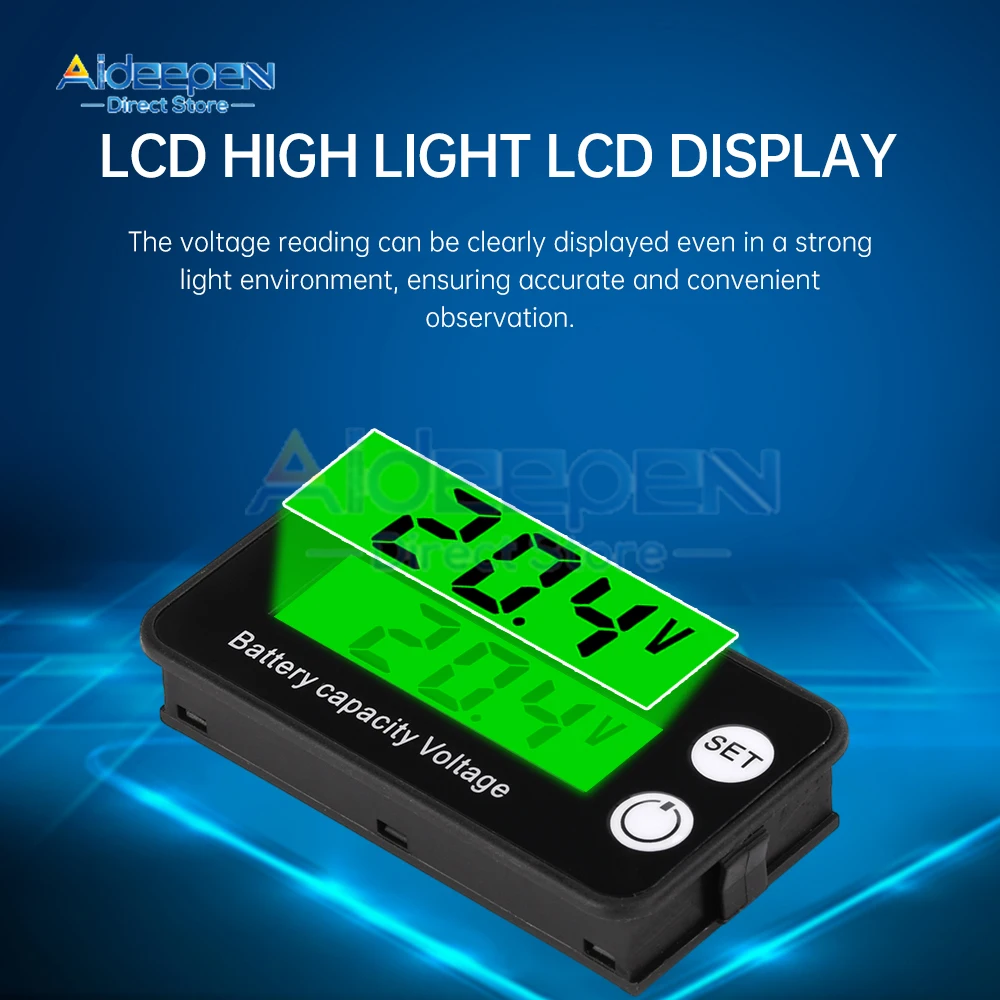 DC8-100V LCD Digital Electricity Meter 6136B Battery Capacity Indicator Lithium LiFePO4 Lead-acid Cell 12V 24V 48V 72V Voltmeter