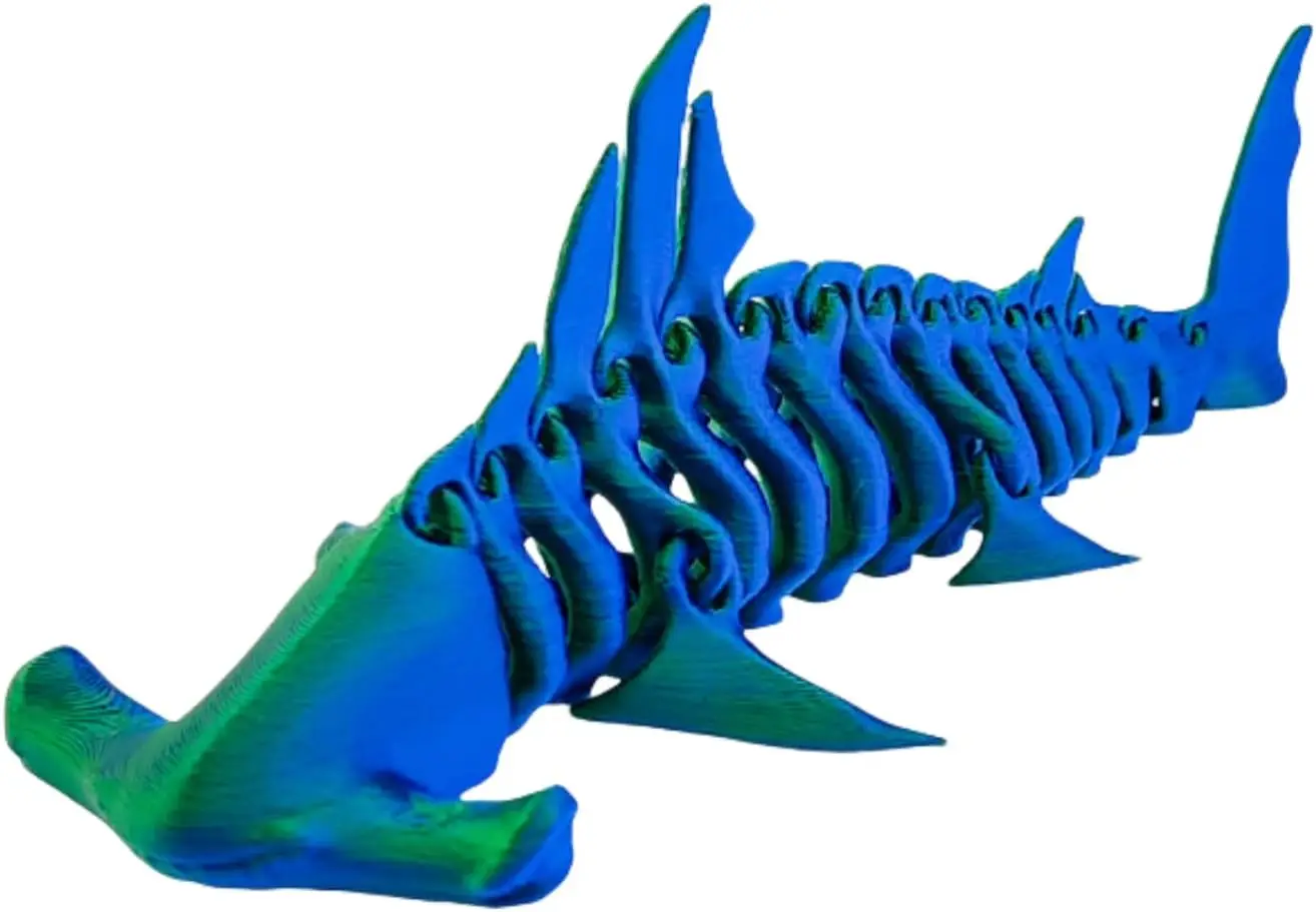 3D Printed Hammerhead Shark Ornament Full Body Joints Movable Colorful Shark Pendulums17cm/6.69in (Blue Green)