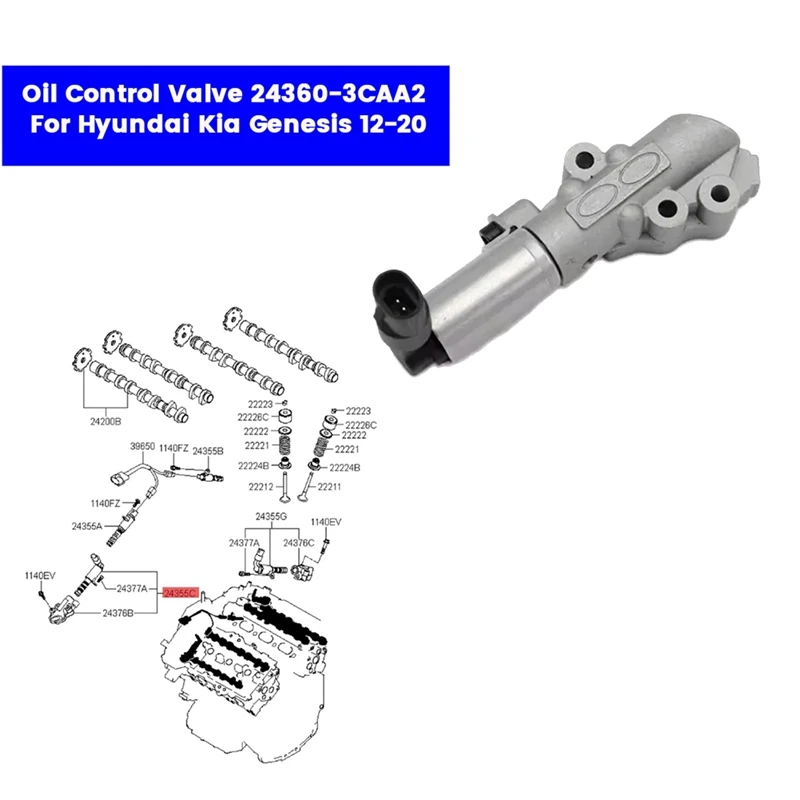 VVT208 Variable Timing VVT Solenoid Oil Control Valve 24360-3CAA2 For Hyundai Genesis Azera Santa Fe Kia Sedona 12-20