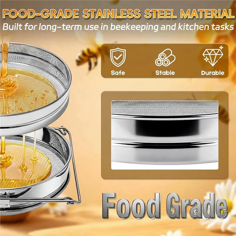 TFORU-Honey Strainer Double Sieve,Stainless Steel Honey Extractor For Beekeeping Fits 5 Gallon Bucket Honey Harvest