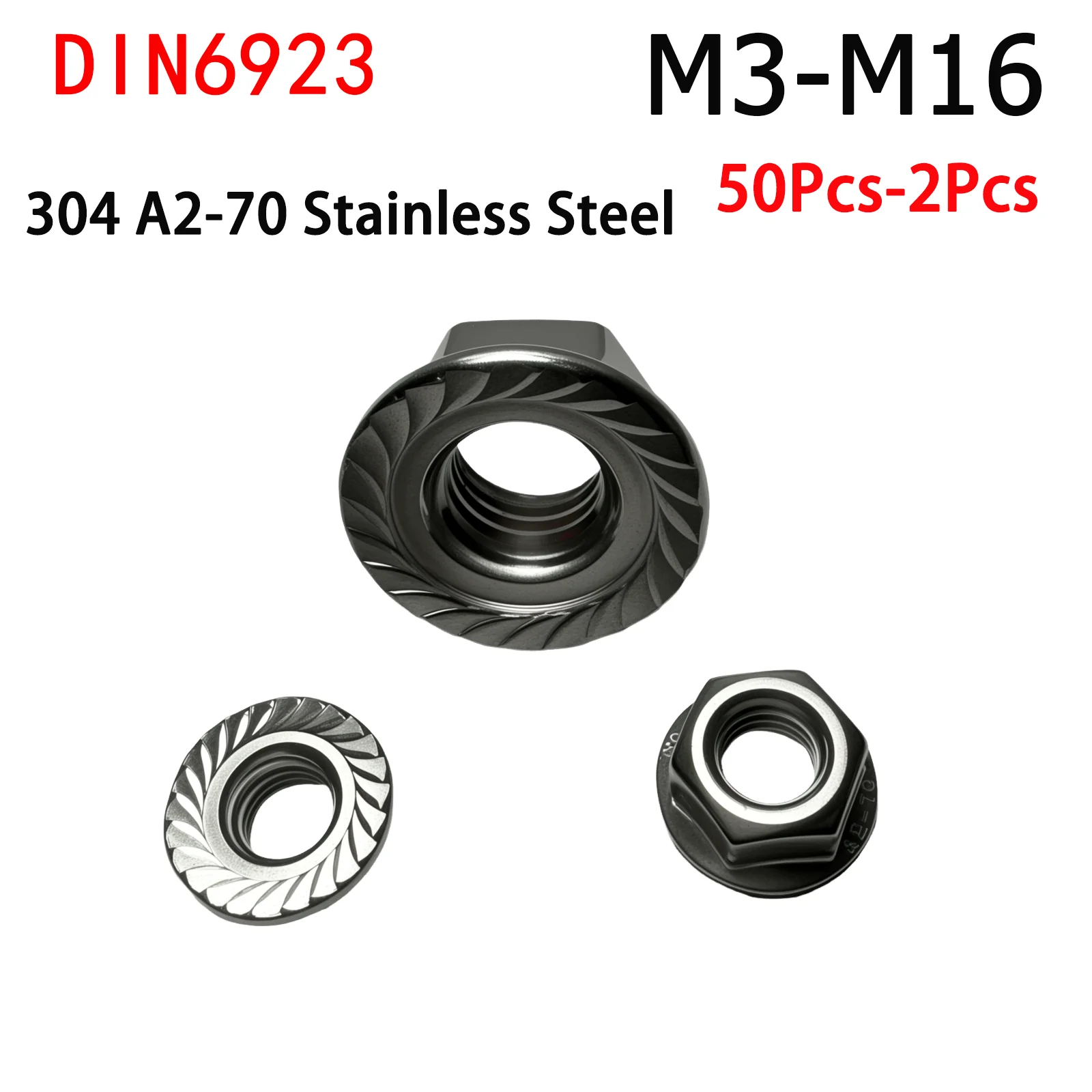 

2-50Pcs 304 A2-70 Stainless Steel Flange Nut Lock Nut M3 M4 M5 M6 M8 M10 M12 M14 M16 Hexagon Hex Head Serrated Spinlock DIN6923