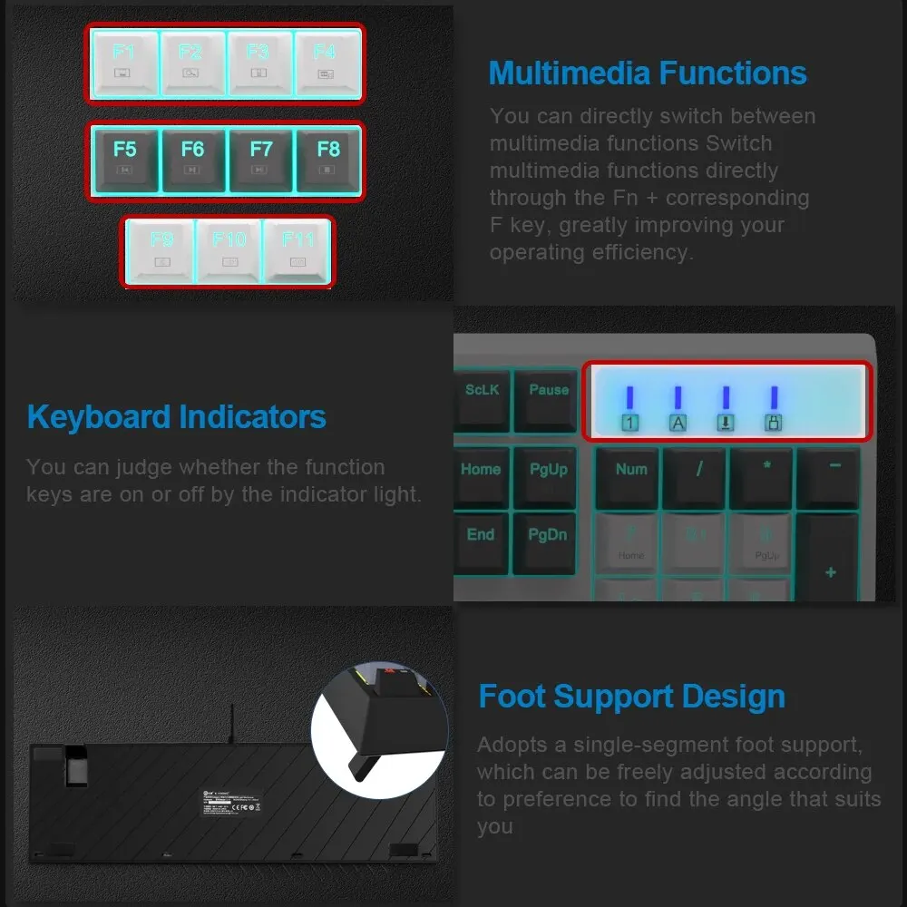E-YOOSO Z14 USB Mechanical Gaming Wired Keyboard Red Blue Switch Monochrome LED Backlit 104 Key Gamer for Computer Laptop