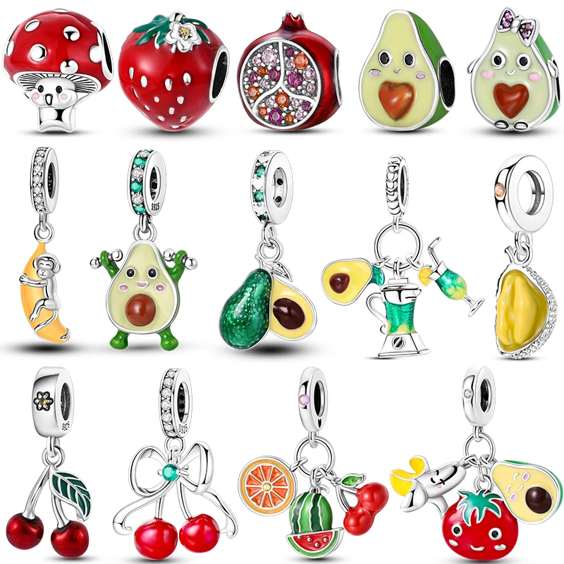 

2025 Hot Fruit Series 925 Sterling Silver Color Strawberry Cherry Avocado Lemon Bead Fit Bangle Diy Bracelet Necklace Jewelry
