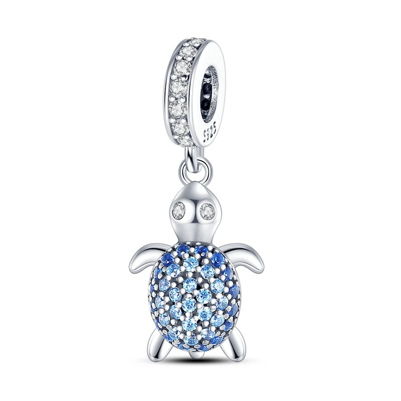 925 Sterling Silber Blaue Charms Walhai Meeresschildkröte Delfin Seepferdchen Anhänger Perle Passend für Original Armreif Armband Charms Schmuck