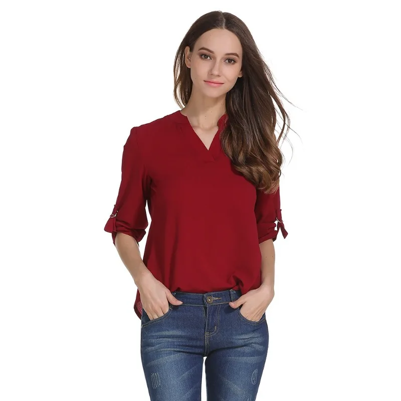 Large size 5XL blouse long-sleeved V-neck elegant ladies chiffon shirt top fashion office work shirt