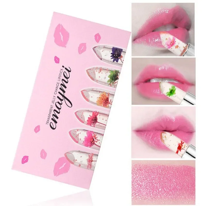 6 Stuks Temperatuur Veranderende Bloem Lippenstift Set Jelly Lippenbalsem Verminderen Lip Lijnen Sexy Lipgloss Hydraterende Lippen Make-Up Cosmetica