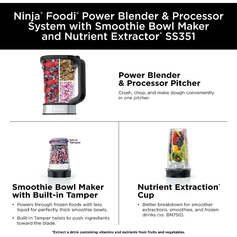 Ninja Ss351 Foodi Power Blender & Processor Systeem 1400 Wp Smoothie Bowl Maker & Nutriënt Extractor * 6 Functies Voor Kommen