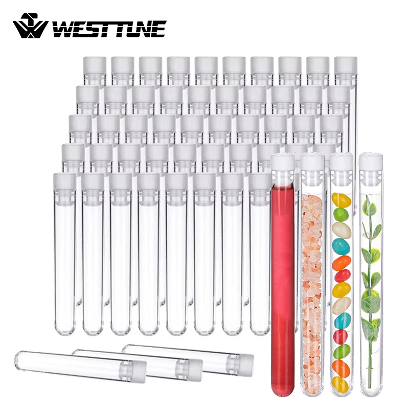 WESTTUNE 50Pcs 12x100mm Plastic Test Tubes with Caps Clear PS Lab Tubes for Sample Storage  Experiments Plant Propagation