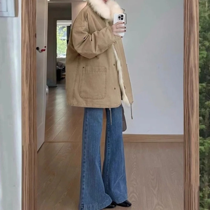 

Workwear Fur Collar Warm Jacket 2025 Winter Long Loose Padded Women's Cotton-padded Jacket Coat