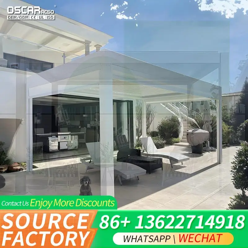 

Motorized Bioclimatic Louvre Arches Roof Remote Controlled Outdoor Pergolas for Garden Shed and Outdoor Kitchen pergolas