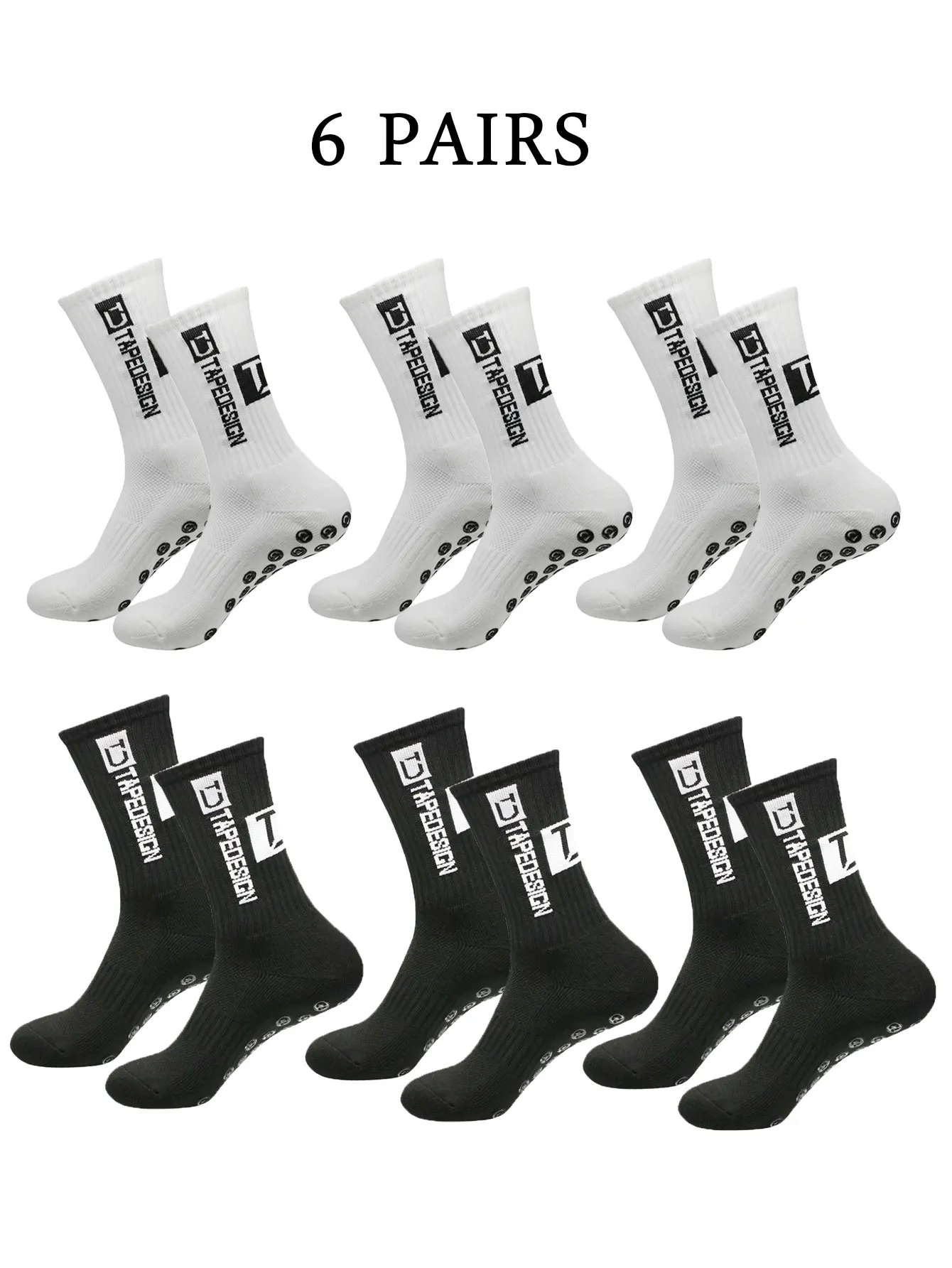 6 pairs of football socks, men's and women's mid length anti slip training socks, thickened professional sports socks