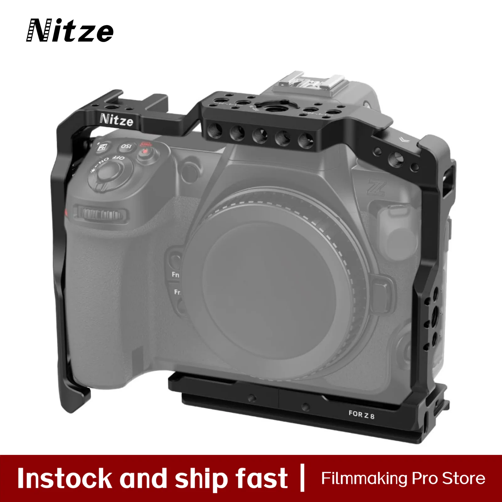 

Nitze Camera Cage for Nikon Z8 Camera, with Built-in NATO Rail, Dual Cold Shoes and Arca Swiss Quick Release Plate