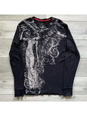 Y2K Affliction Long sleeved T shirt Fashion Round Neck Oversized T shirt New  Mens Womens Casual Gothic Clothing Tops Streetwear