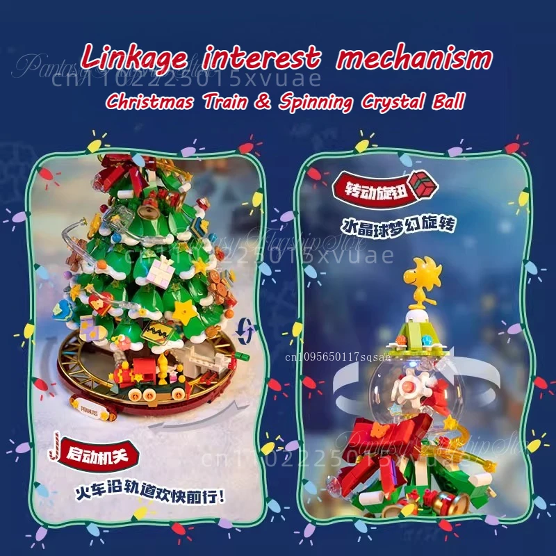 

Snoopy Building Blocks Anime Cartoon Christmas Tree Collecting Education Assembling Toy Desktop Decoration Model Christmas Gift
