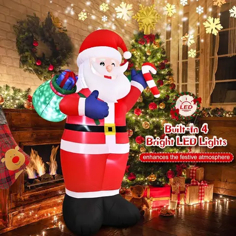 फ़ीट क्रिसमस इन्फ़्लेटेबल सांता क्लॉज़ उपहार के साथ - हॉलिडे गार्डन लॉन पार्टी के लिए एलईडी लाइट्स के साथ आउटडोर सजावट 8 best sales लॉन के आभूषण - №6
