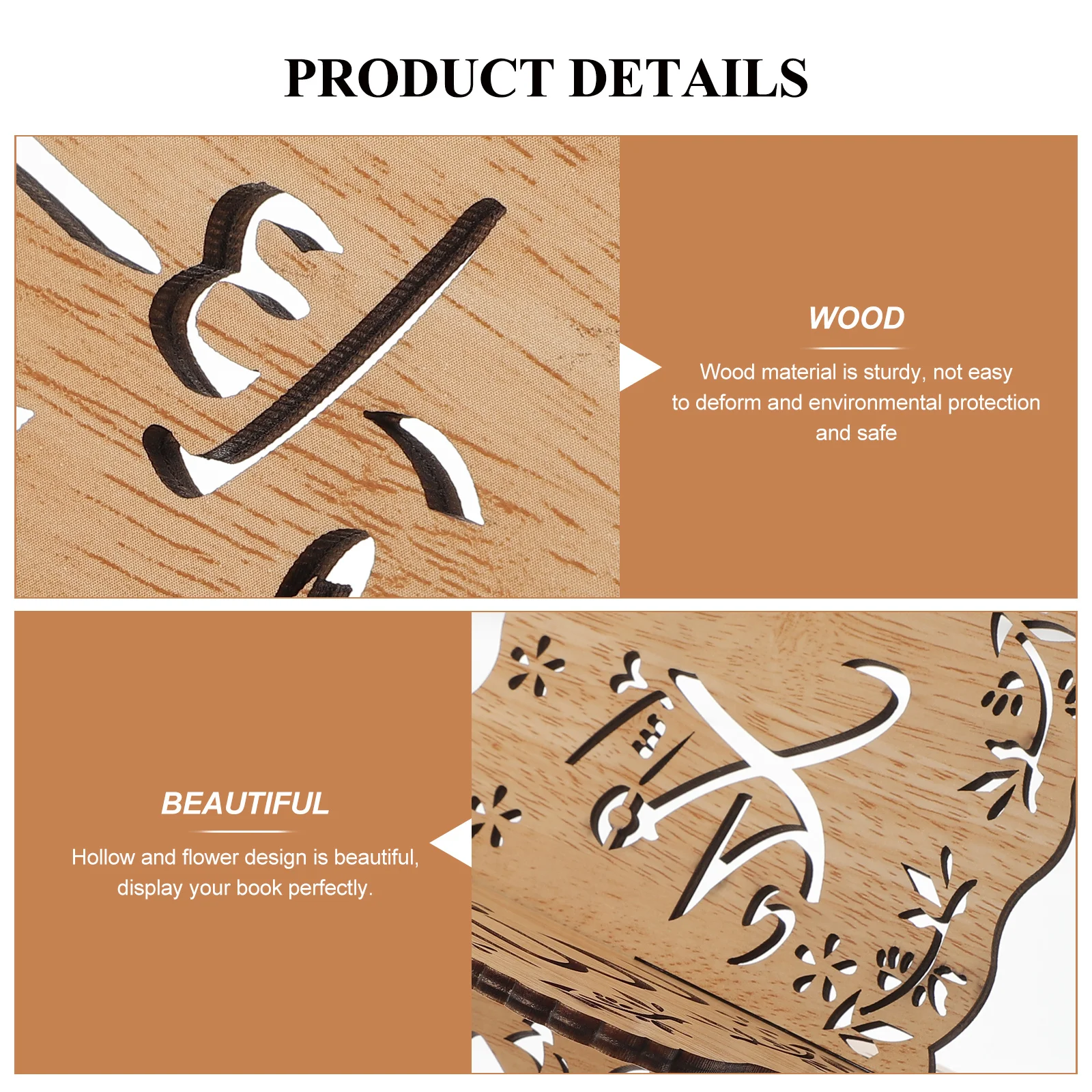 

Wood Book Stand Sturdy Eco-Friendly Hollow Design Desktop Bookshelf For Quran Koran Kuran Use Storage Rack