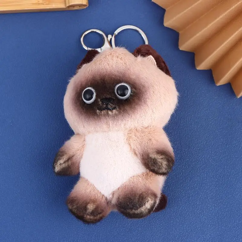 Muñeca con colgante de gato siamés realista única, llavero de gatito de peluche suave, 1 pieza, cara marrón y blanca, recuerdo de fiesta, decoración linda para el hogar