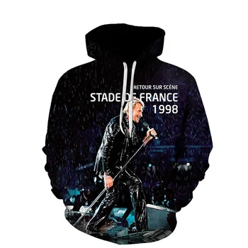 Sweat-shirt à capuche pour hommes et femmes, imprimé en 3D, chanteur Johnny Hallyday, pull surdimensionné décontracté, haut, vêtements masculins, nouvelle collection