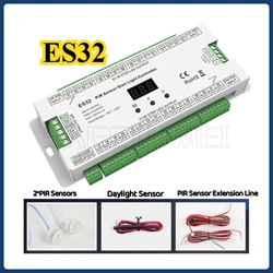 ES32 PIR Sensor Stair Light Controller 32CH PIR Human Body Infrared Sensor Switch Output Connected to Low Voltage LED Light Belt