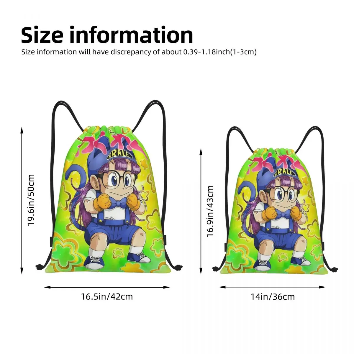 Arale Dr Slump Drawstring Bags Sports Backpack Gym Sackpack Water Resistant Japanese Anime String Bags for Hiking