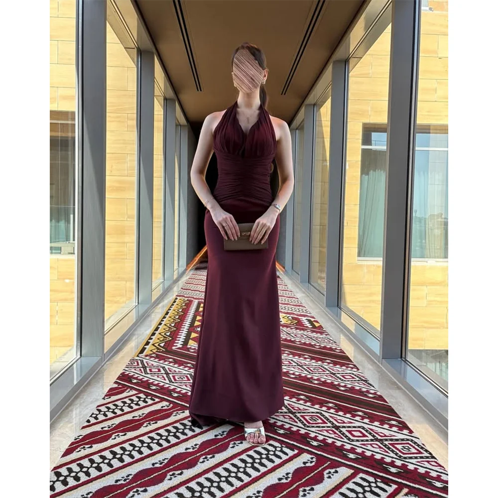 Burgundy Evening Dress Customized Sexy Halter Backless Evening Gowns for Women 2025 Pleated Trumpet Formal Party Dresses