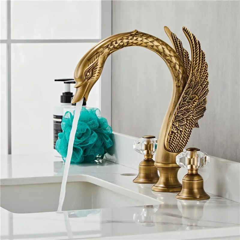 

Bathroom basin faucet Antique widespread Swan faucet black Tap luxury Basin Mixer Hot And Cold shower room sink Faucet