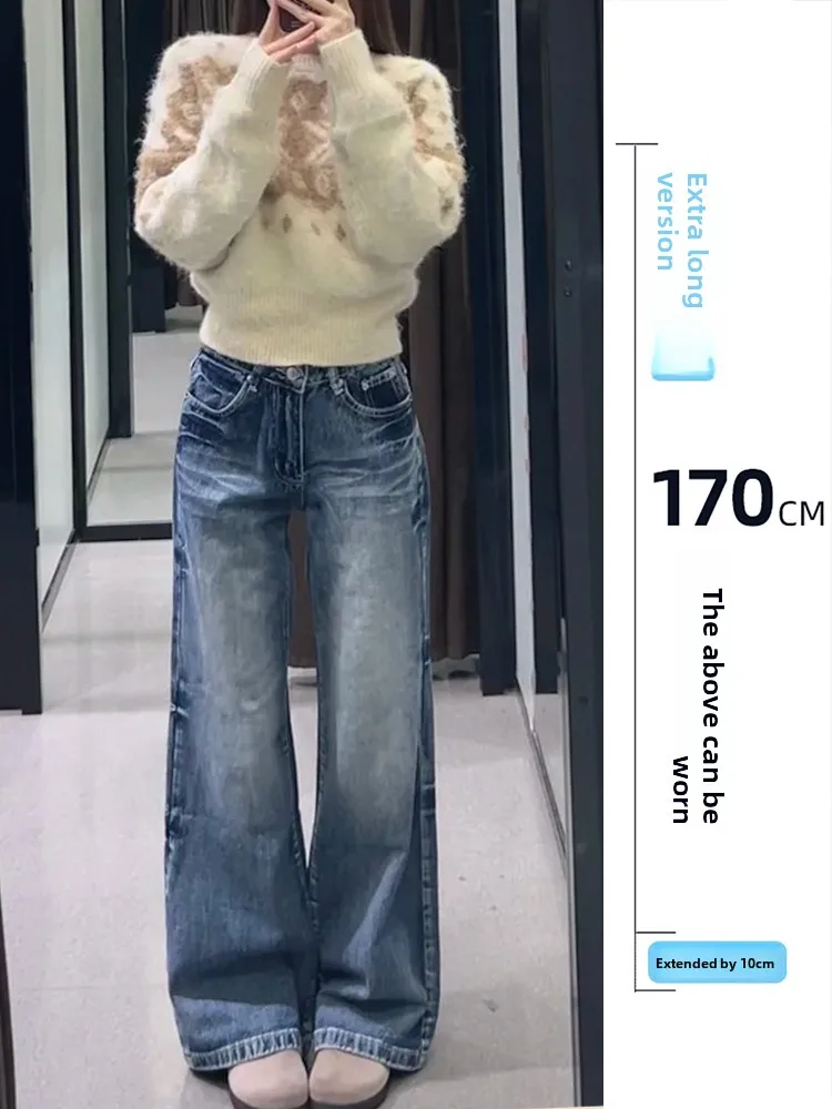 

Retro Heavyweight Waed Wide Leg Jeans Women's Spring Autumn Extended American Sle Draped Floor-Length Denim Pants