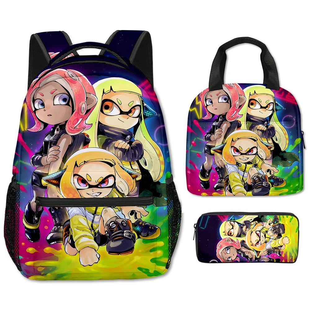 Trendy Popular Funny Splatoon 3 3D Printed 3pcs/Set School Bags Travel Notebook Backpack portable Lunch bag Pencil Case