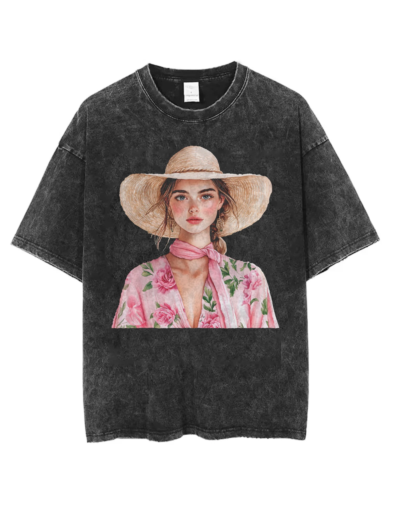 تي شيرت أسود مغسول برقبة دائرية للرجال والنساء، فضفاض ومريح، طباعة الهالوين، ملابس شتوية الأكثر مبيعًا، تصميم مطبوع غير رسمي