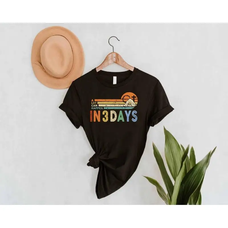 Camiseta de Pascua de la Biblia cristiana, mucho puede suceder en 3 días, amante de Jesús Vintage, buen día del viernes