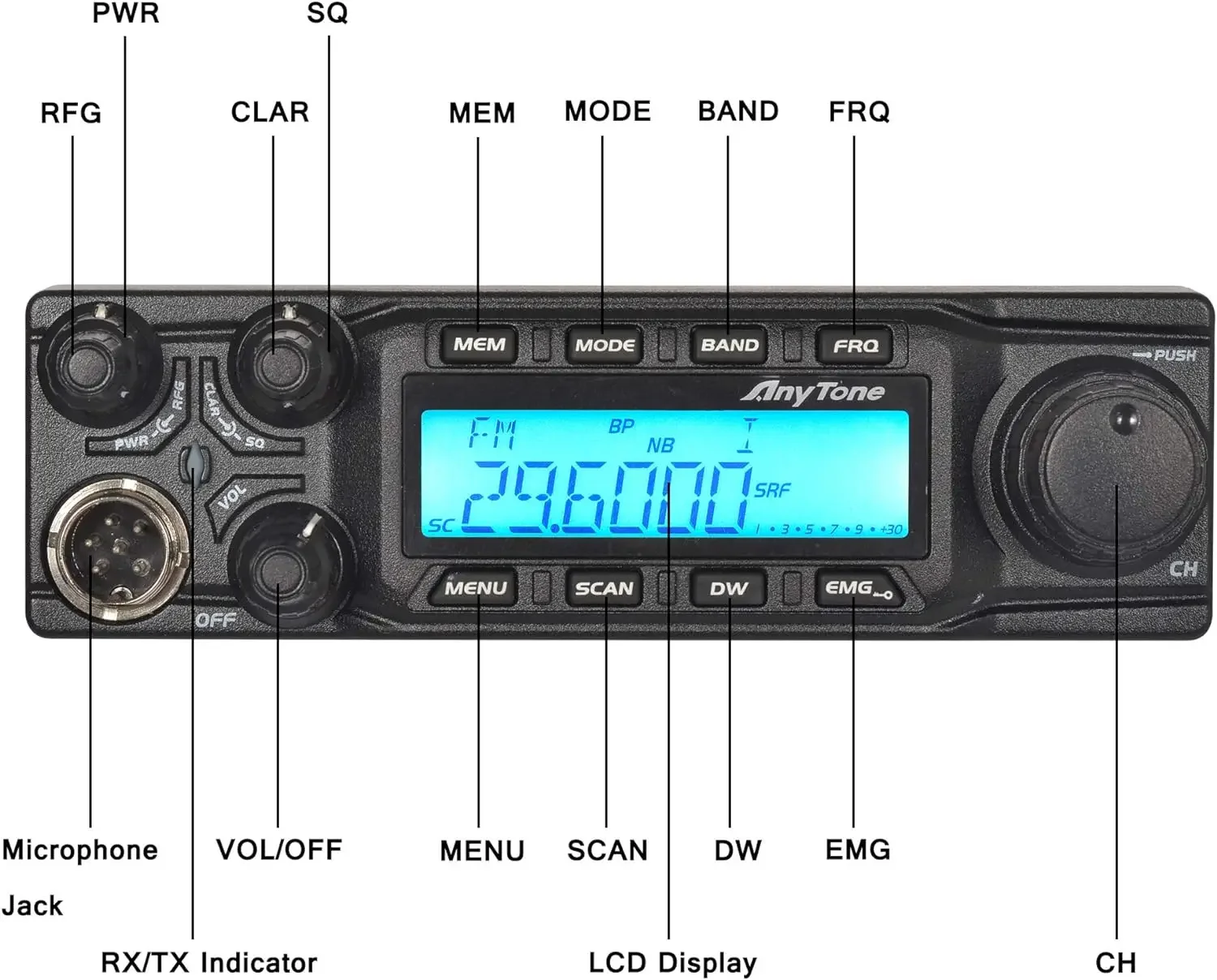 AnyTone AT-6666 10 Meter Radio High Power 15W/45W/60W 40CH Mobile Transceiver SSB(PEP)