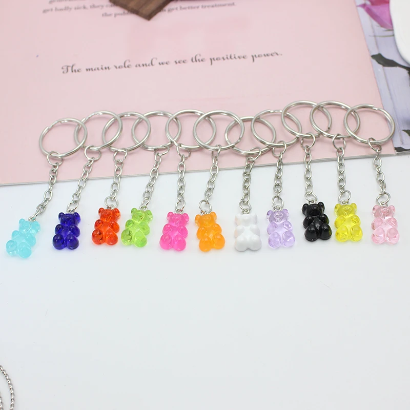 11 Candy Color Gummy Bear Keychain For Women Cute Resin Charms Keyring Fashion Jewelry Accessories Gift for Men Wholesale