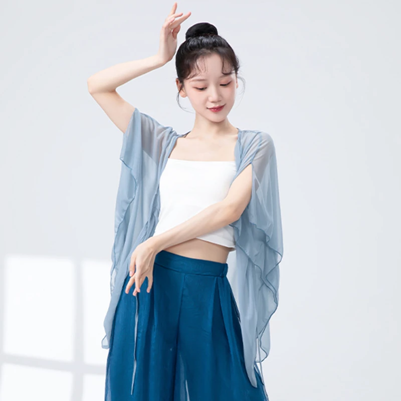 Top da danza classica da donna Manica a pipistrello divisa Cardigan legato fluido Costumi di performance popolare cinese Camicetta sari ampia Grembiule