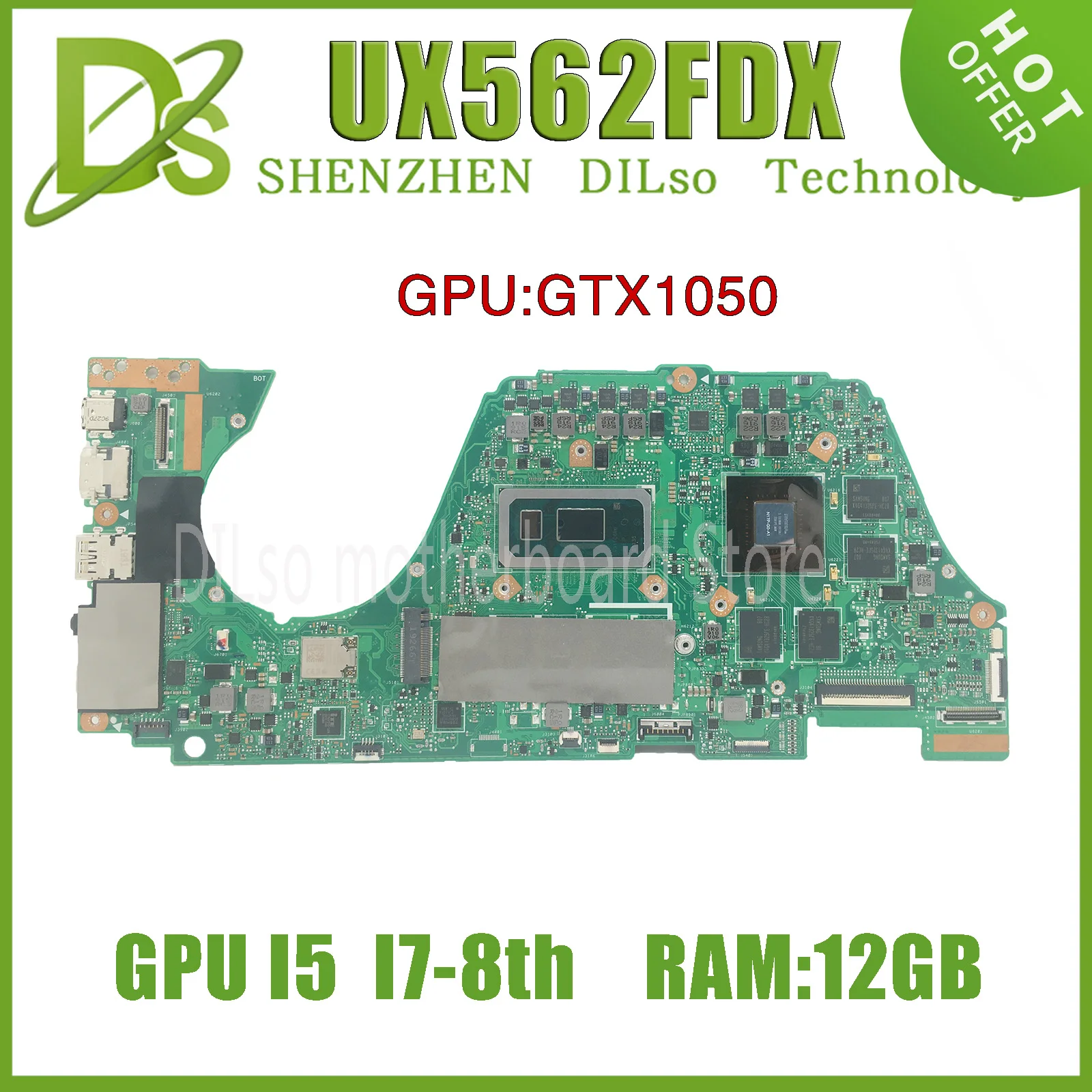 KEFU UX562FDX MAINboard For ASUS Zenbook UX562 UX562F UX562FD Q536FDX Laptop Motherboard I5-8265 I7-8565 12GB 16GB/RAM GTX1050