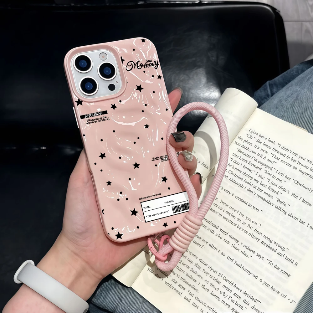 Sternen-Polka-Dots-Muster Falten-Silikon-Handyhülle für iPhone 17 15 13 11 12 14 16 17 Pro Max 15 Plus 17Air mit Lanyard-Abdeckung – Detail 3