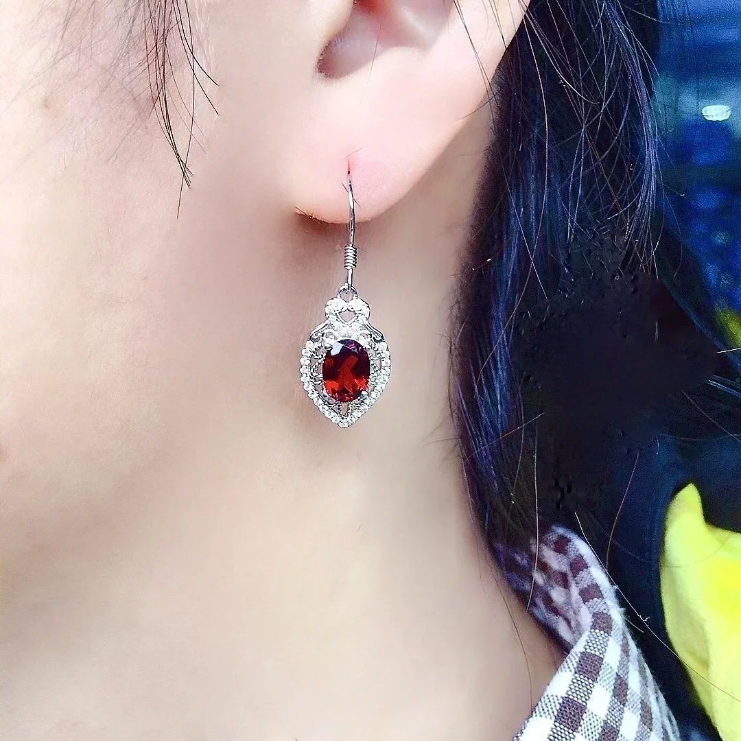 

Vintage Silver Garnet Dangle for Party 6mm*8mm VVS Grade Natural Garnet Drop Earrings 925 Sterling Silver Garnet Earrings