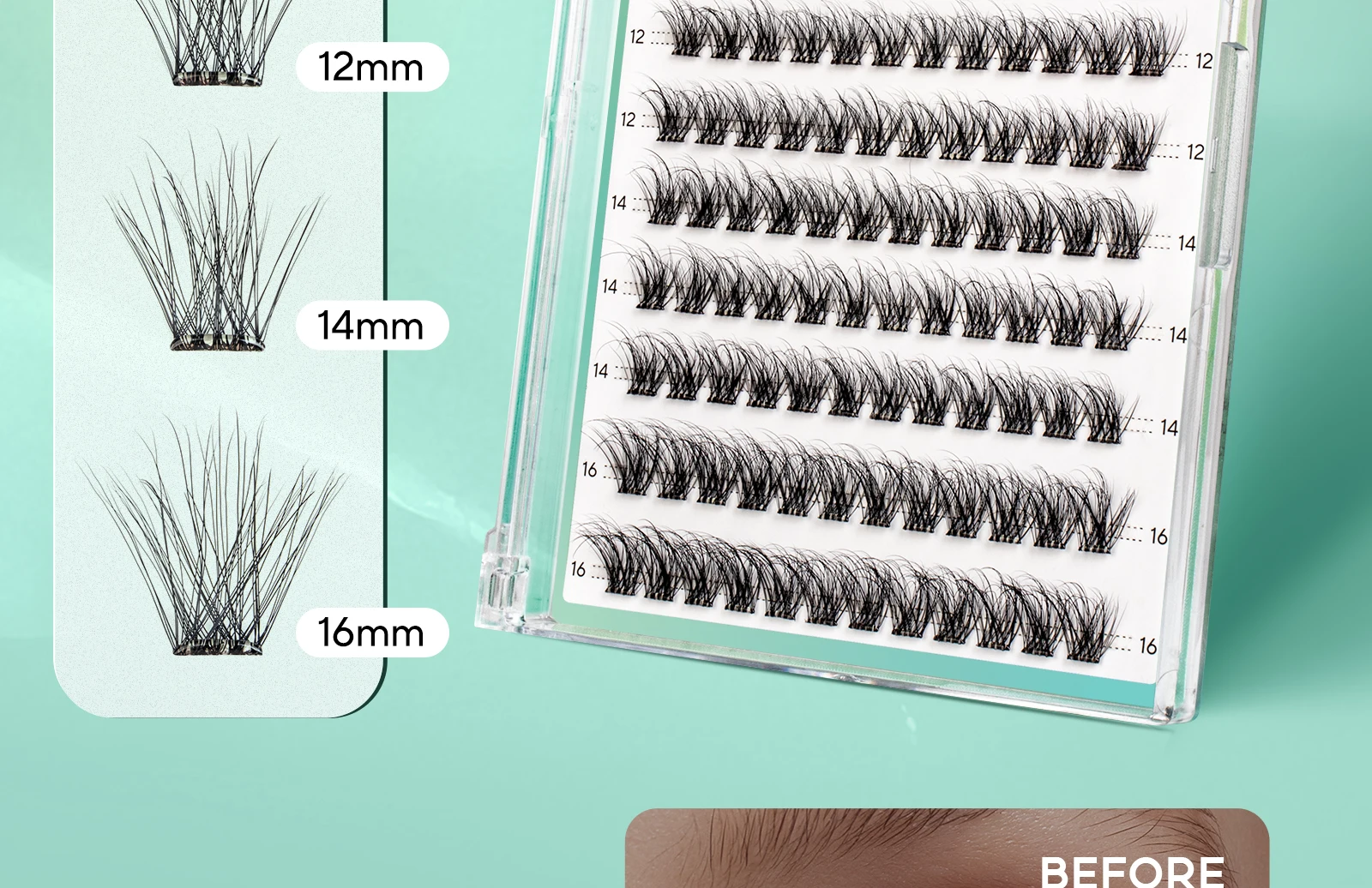 VYRILA Selbstklebende Wimpern, kein Kleber erforderlich, 10–16 mm, vorgeklebte Cluster-Wimpern, D-Curl, weiche, natürliche Wimpern zum Aufdrücken – Detail 8