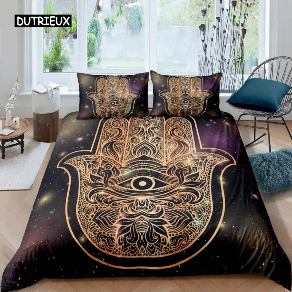 

Indian Hand Hamsa Duvet Cover Polyester Galaxy Bedding Set Boho Chic Style Comforter Cover For Teen Adult Double Queen King Size