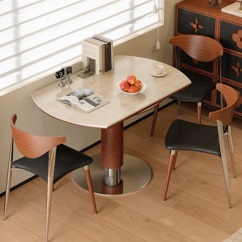 Wabi Sansan wind retractable solid wood rock slab dining table, medieval  household  folding dining table and chairs