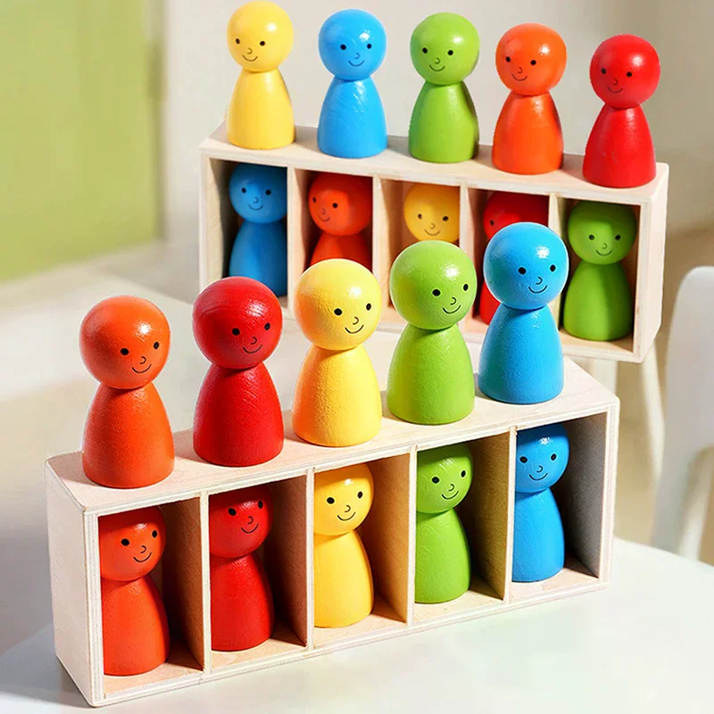 Familiespellen voor kinderen, houten pop kleuraanpassingsspel met 10 heldere poppen, familie bordspellen feest verjaardagscadeau, partyspel