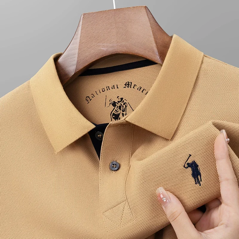 Polo de algodón puro para hombre, camisa de manga corta con cuello abatible, transpirable, cómoda, de alta calidad, con brillo de seda, para verano