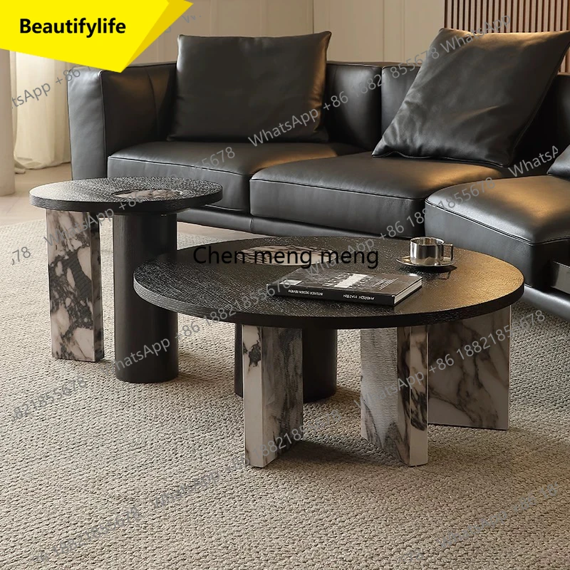 

A53 Luxury Round Coffee Table - Italian Modern Marble Top Minimalist Side Table for Contemporary Living Room
