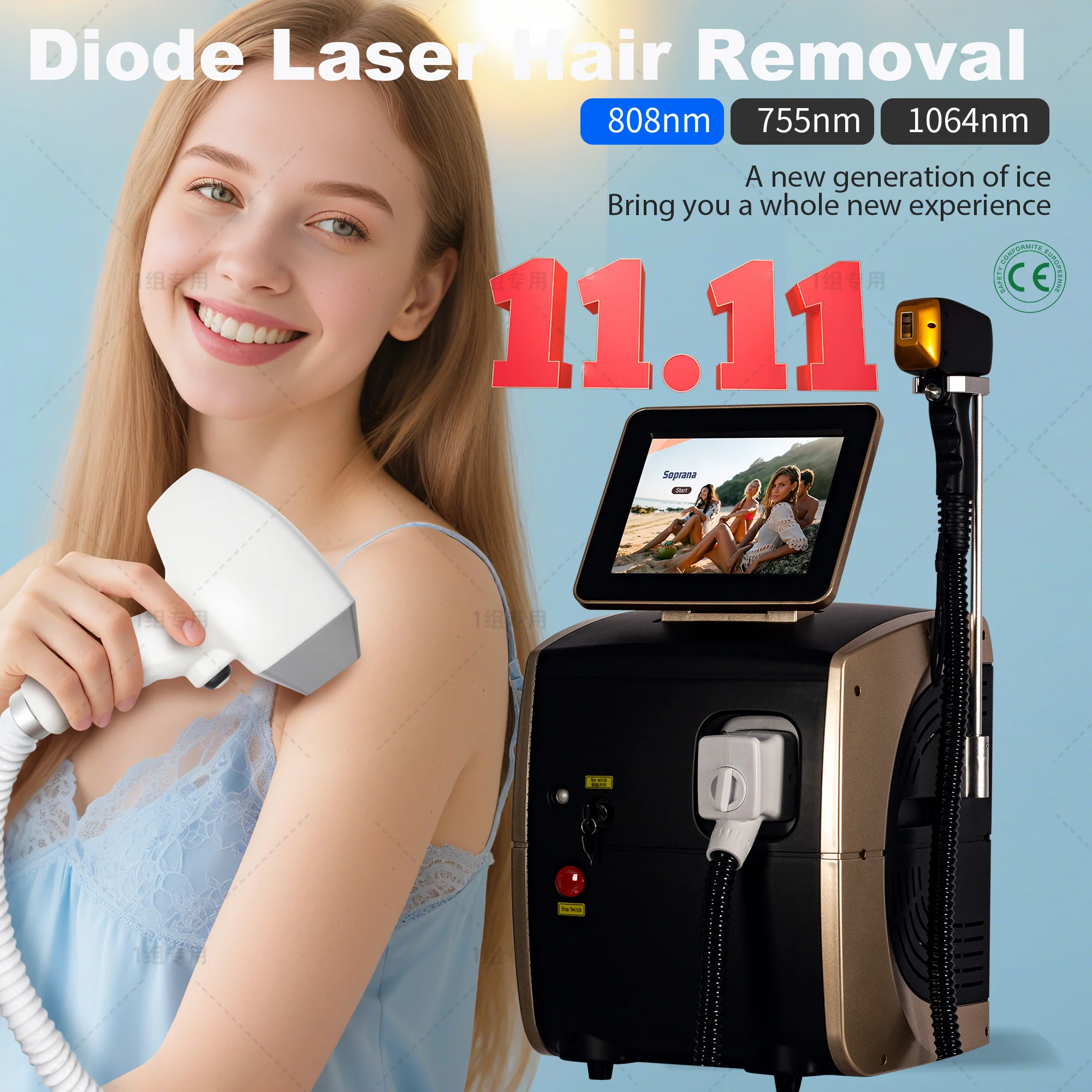 

Диодный лазер 808 нм, машина для удаления волос, сильная система охлаждения, безболезненное постоянное уменьшение волос для использования в салоне красоты