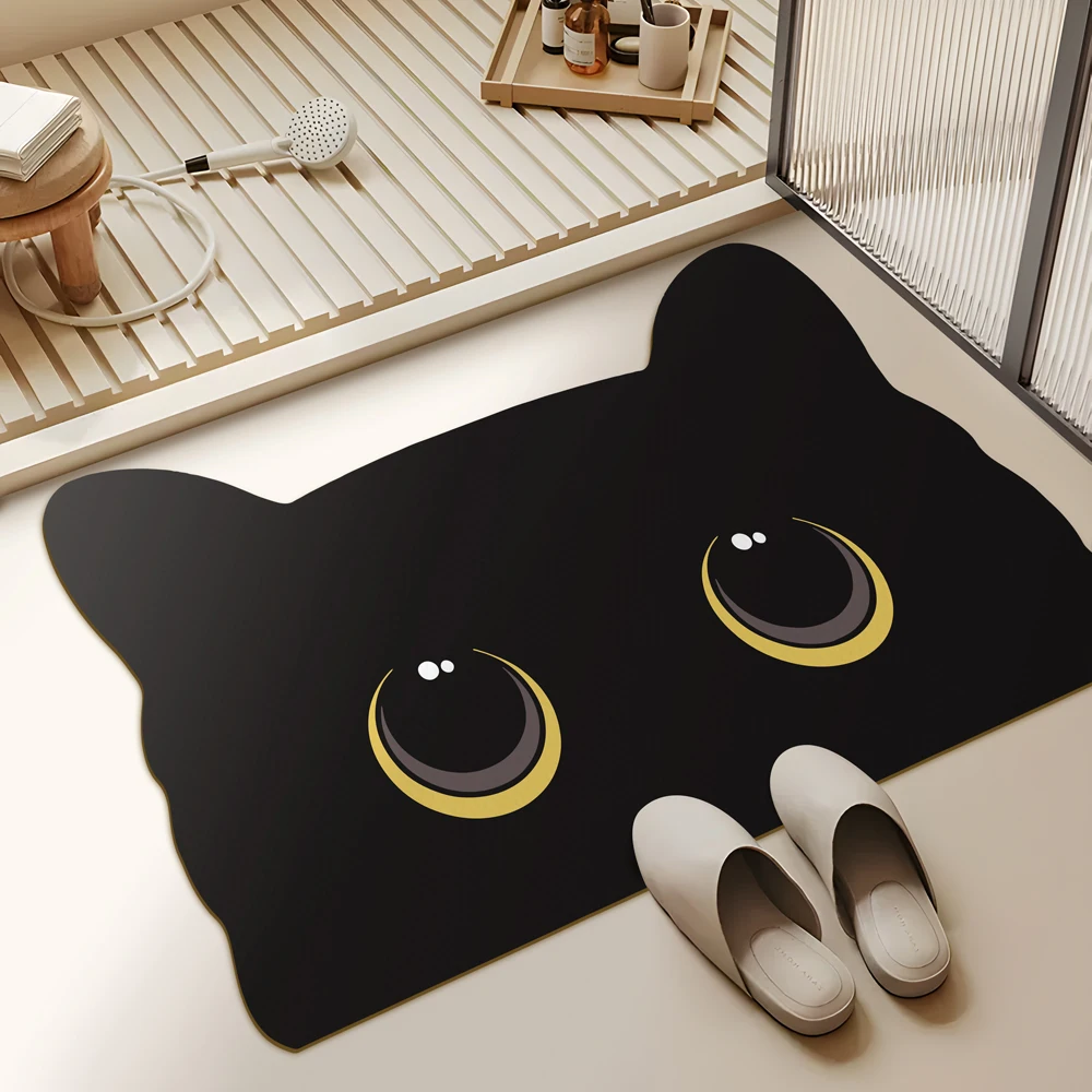 

Cute Black Cat Shaped Quick-Dry Diatomaceous Earth Bath Mat Funny Cat Lovers Soft Diatom Mud Absorbent Floor Mat