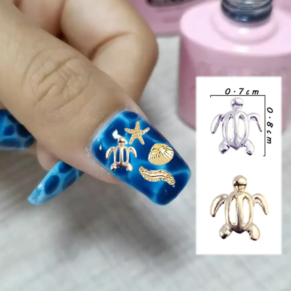 New Ocean Series Glossy Thick Alloy Turtle Nail Accessories with Drip Glue Filling Nail Stickers