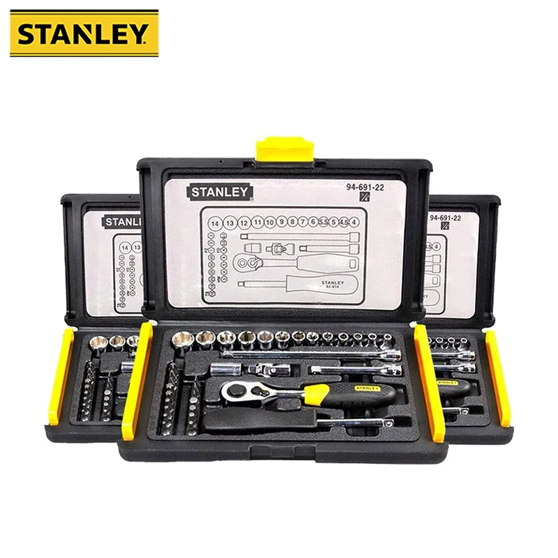 Stanley 94-691-22 35Pcs 6.3mm(1/4 Inch) Professional Car Repair Wrench Set Include Ratchet Wrench Handle Sockets Extension Rod