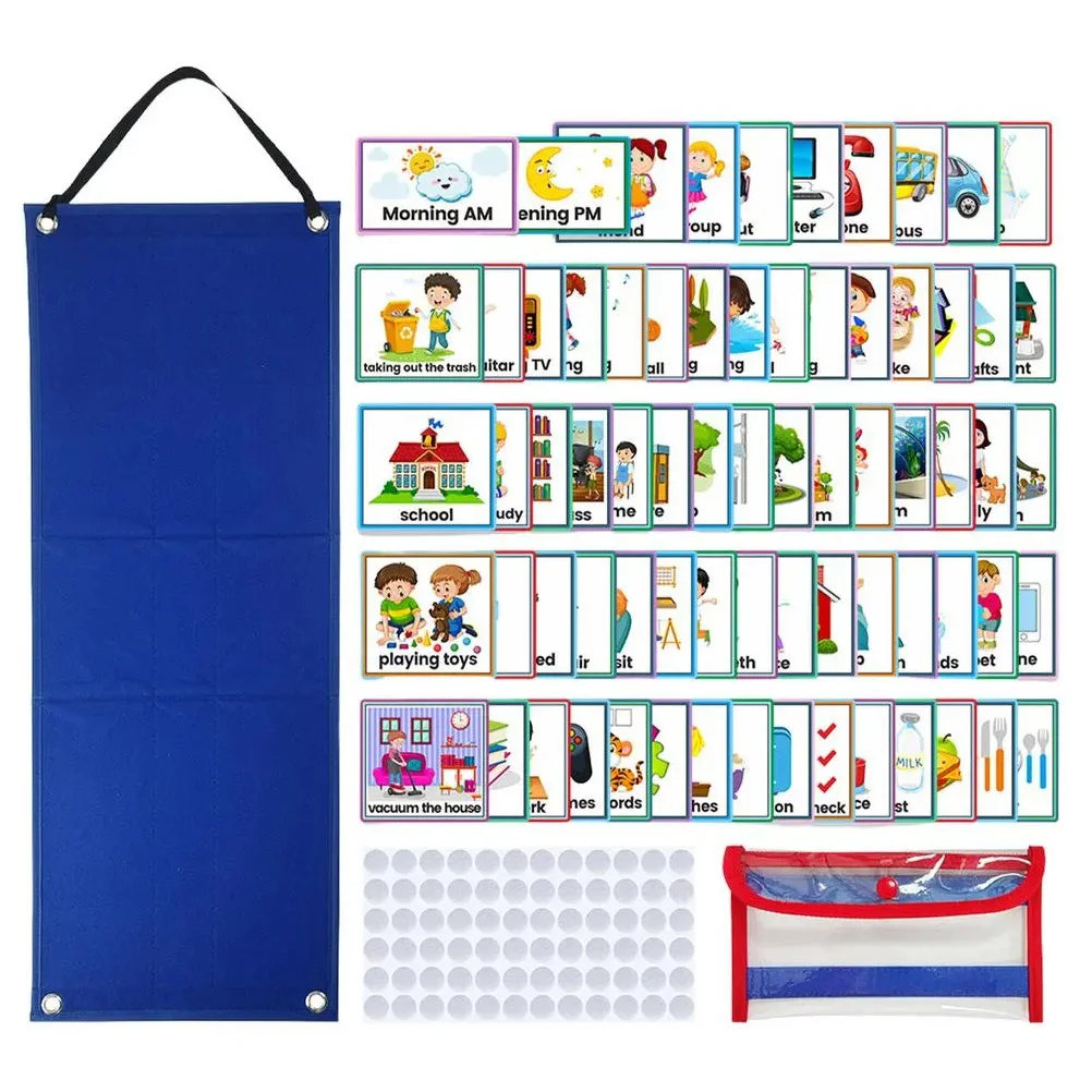 

Toddler Daily Routine Chart Learning Materials Kids Board Triangle Stand Blue Child